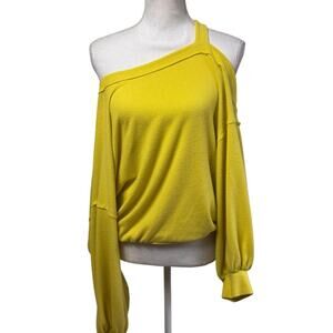 FREE PEOPLE WOMEN'S FLAUNT IT OFF-SHOULDER TOP YELLOW GREEN SIZE MEDIUM